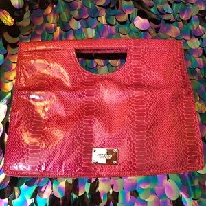 Hot pink retro snake skin Nine West clutch